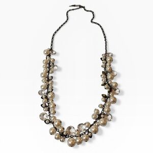 Chloe + Isabel  Pearl Pea Pod and Crystal 17in Long Statement Necklace NWOT